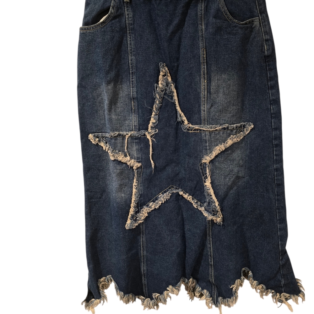 ROMWE Denim Star Western Cowgirl Midi Skirt Sz L - Picture 2 of 6